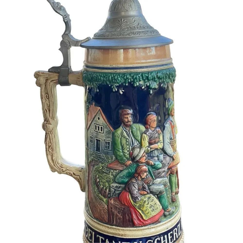 Large 12” Vintage Handmade German Beer Stein “Tanz auf der Alm” Read Description